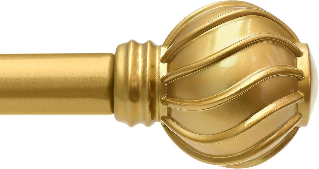 Lootkell Gold Curtain Rods for Windows 48 to 84 Inches Adjustable Length Heavy Duty 7/8" Diameter Window Curtain Rod with Decorative Finials for Outdoor Farmhouse Bedroom Kitchen Living Room (36"-88"|1 Pack)