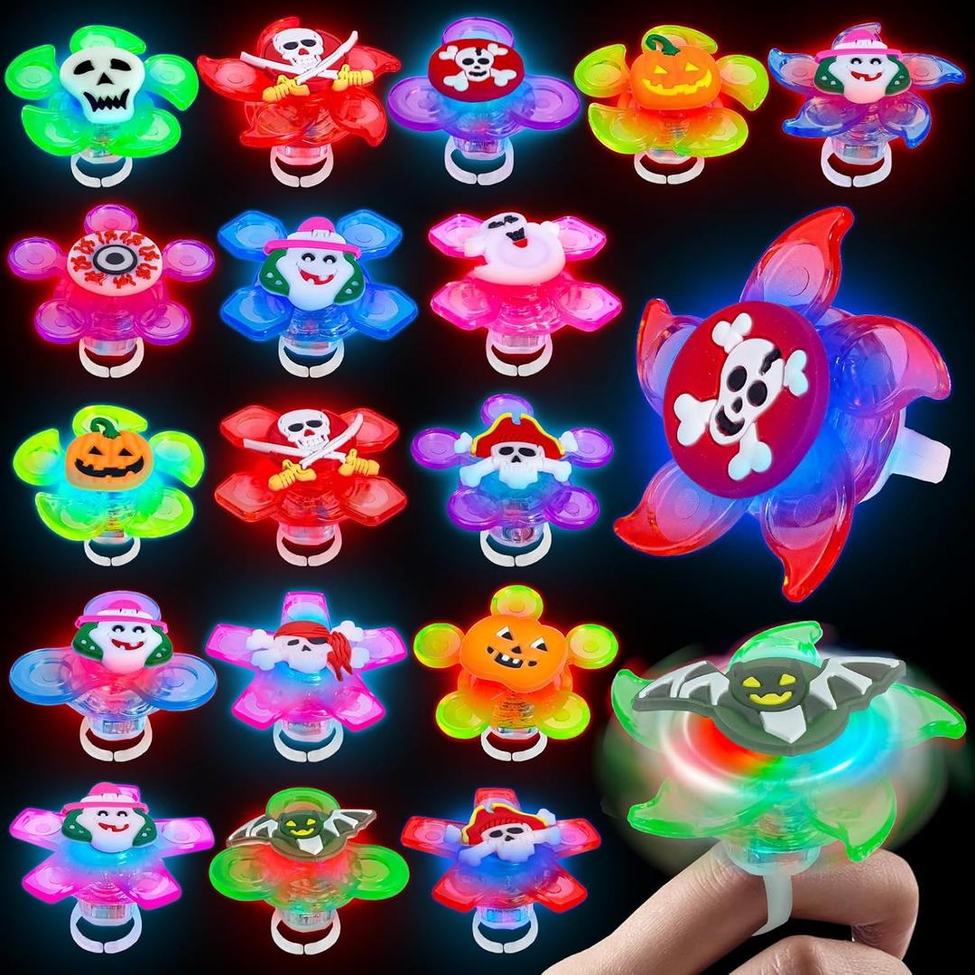 Halloween Party Favors for Kids, 24 pcs Flashing Halloween LED Light Up Spinner Rings, Glow In The Dark Party Supplies, Halloween Toys Gifts Bulk, Goodie Bag Fillers Stuffers Non Candy Treats Prizes