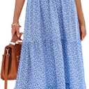 PRETTYGARDEN Women's 2026 Summer Casual Flutter Short Sleeve Boho Floral Maxi Dress Crew Neck Smocked Tiered Long Dresses (Blue, M)