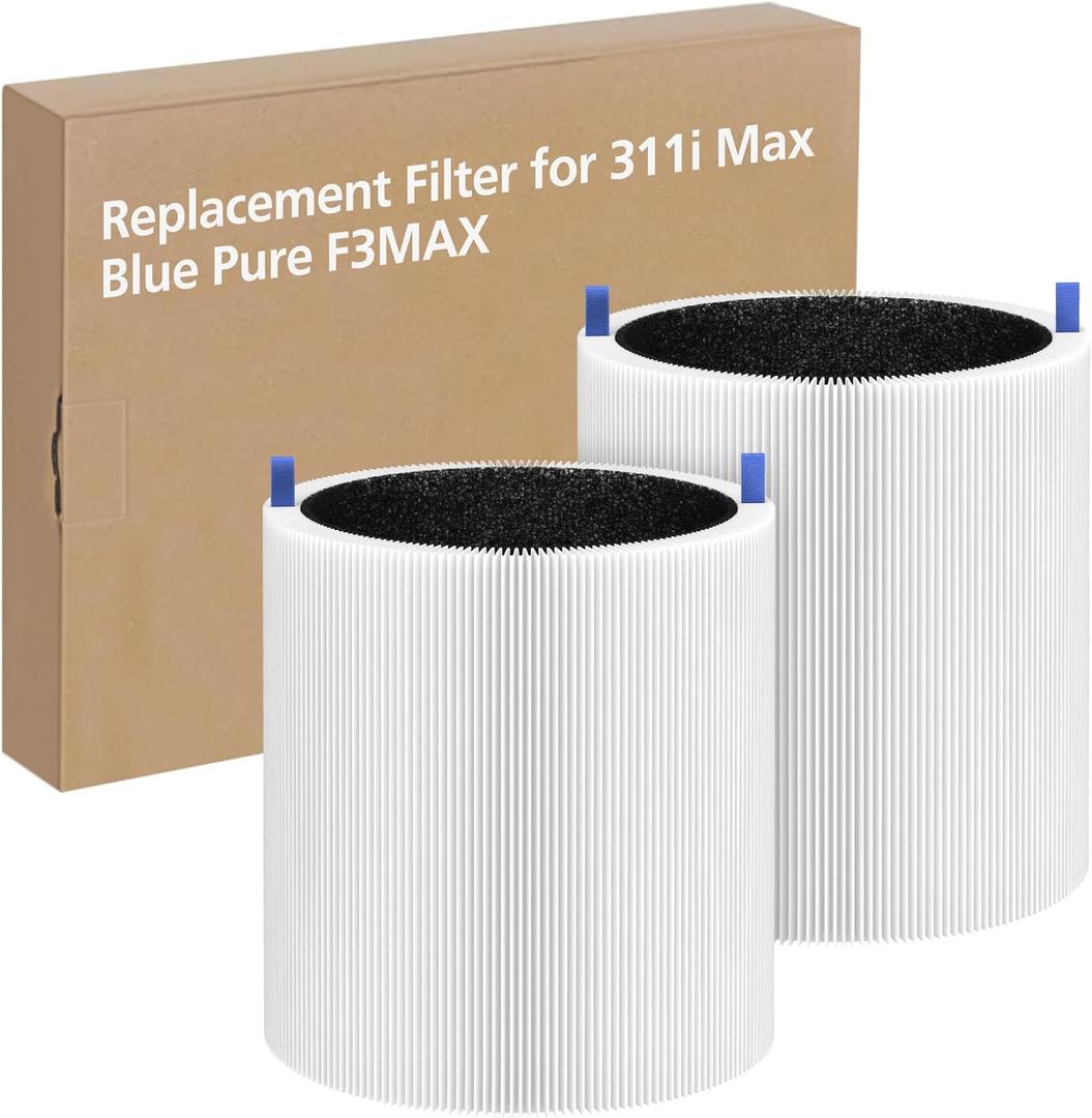 2 Pack 311i Max Replacement Filter Compatible with Blueair Blue Pure 311i Max Air Purifiers, HEPA and Activated Carbon Filter, Blue Pure F3MAX