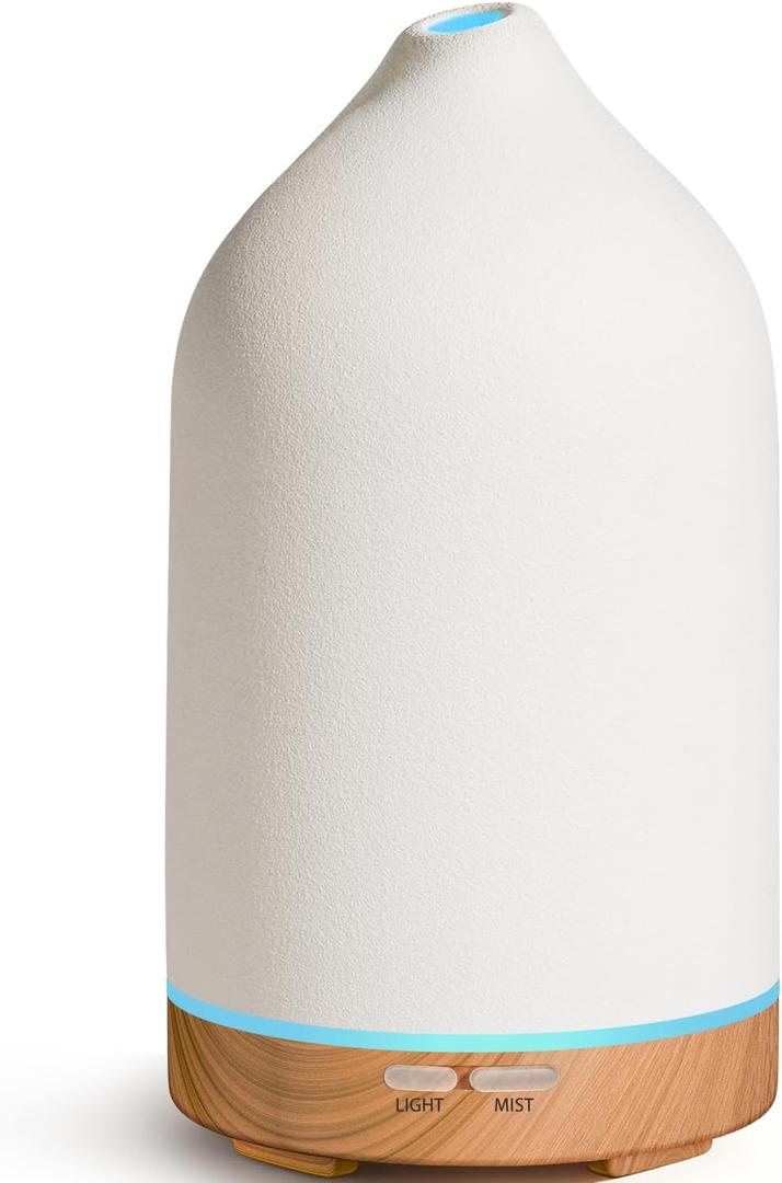 URPOWER 120ML Ceramic Essential Oil Diffuser, Ultrasonic Aromatherapy Diffuser with 7-Color Lights, Auto Shut-Off, Quiet Oil Diffuser for Bedroom, Home Office