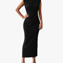 BTFBM Women's Ruched Bodycon Dress Summer Casual Sleeveless Back Slit Elegant Club Evening Party Cocktail Maxi Dresses, Medium
