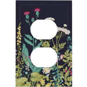 Decorative Watercolor Boho Floral Duplex Outlet Covers Receptacle Wall Plate 1-Gang Spring Nature Blossom Sage Herbs Plant Vintage Flower Electrical Decorator Light Switch Plug Socket Faceplate Cover