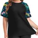 Inno Women's Plus Size Rash Guard Swim Shirt Short Sleeves UPF 50+ Swimwear Workout Tops 0X-6X (2X, Black Pink)