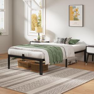Twin Bed Frame with Round Corner Legs, 14 Inch Platform Bed Heavy Duty Steel Slats Support, Noise Free No Box Spring Needed Easy Assembly（14T,Black