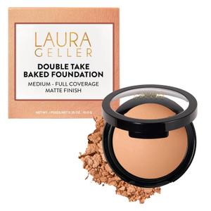 LAURA GELLER NEW YORK Baked Double Take Powder Foundation  Longwear Buildable Medium to Full Coverage Matte Finish Non-Caking Formula Handmade in Italy Mature & Sensitive Skin Medium