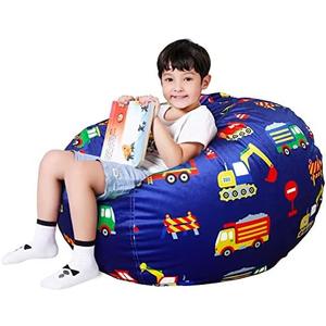 Lukeight Excavator Stuffed Animals Storage Bean Bag Chair Cover - Premium Velvet Organizer with YKK Zipper Holds 60+ Plush Toys, Washable Kids Room Decor (No Filling, Large)