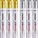 Gold and Silver Paint Marker Pens - 6 Pack Permanent Oil Based Metallic Paint Pen, Medium Tip, Quick Dry and Waterproof Markers for Stone, Wood, Metal, Plastic, Canvas, Glass, Ceramics, Rubber, Stone