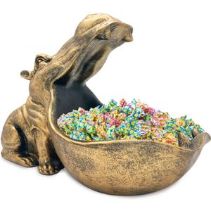 aboxoo Hippo Statue Home Resin Hippopotamus Figurine Sculpture Table Art Decoration Sundries Key Container Storage Box (Gold)