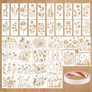 WSICSE 40 Pieces Flower Stencils for Painting, Reusable 40 Floral Designs Stencils for Drawing on Wall Decor Wood Rocks Canvas Fabric DIY Scrapbook Card Glass Pottery (36 & 4.76 Inch)