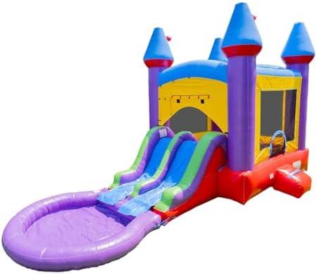 HeroKiddo 14'x26'x14.5' Jelly Bean Castle Bounce House Slide with Pool, 100% Commercial Grade PVC Vinyl, with Basketball Hoop, Wet/Dry Fun for All Ages, 360 Mesh Windows for Easy Supervision