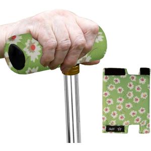 SPRING SEAON Cane Handle Covers- Replacement Grip Pad for Walking,Cushion Grip Soft Non-slip of T-Handle,Universal Fit for Most Canes & Crutch Handgrips Accessories (Green flower 3)