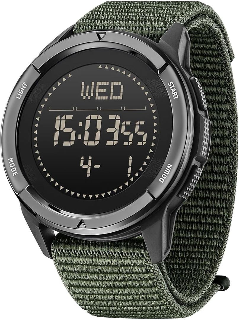 DIDITIME Tactical Watches for Men, Military Watches for Men, Waterproof 164FT, Fitness Watch, Mens Digital Watches with Compass, Metronome, Pedometer, Lightweight Breathable Nylon Watch (ALPS-GREEN)