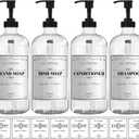 16 OZ Clear Glass Soap Dispenser with Plastic Pump, Hand and Dish Soap Dispenser Set for Bathroom with 12 Waterproof Labels, Pack 4
