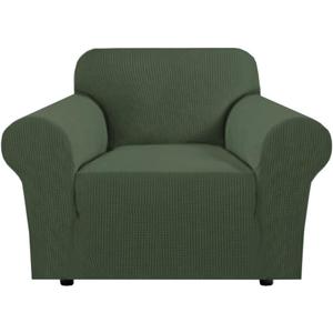 H.VERSAILTEX High Stretch Couch Cover 1-Piece Rich Jacquard Chair Covers for Living Room Armchair Spandex Fabric Sofa Cover for Dogs Stay in Place Machine Washable (Armchair 31"-40", Bronze Green)