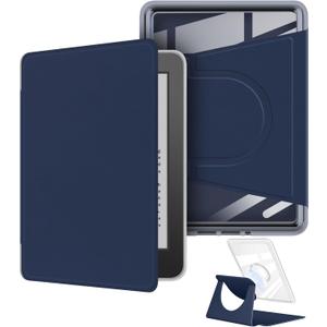 360 Degree Rotating Case for 7" Kindle Paperwhite (12th Generation-2024 Release), Detachable Magnetic Design Protective Adjustable Stand Cover Clear Back with Auto Sleep/Wake, Dark Blue