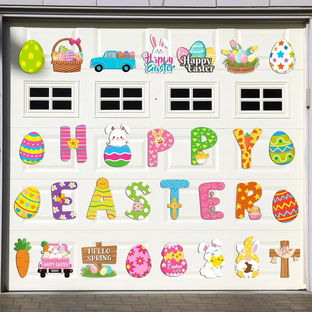 Landhoow 30 Pcs Easter Garage Door Magnets Decoration Spring Bunny Rabbit Egg Chicken Refrigerator Car Sticker for Home Door Party Holiday Happy Easter Decor