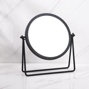 Geschaft Black Tabletop Single Sided Makeup Mirror, 360 Rotation Metal One-Sided Dressing Table Mirror, Round Swivel Desktop Stand Mirror (Black - Round), 7.1(L) x 2(W) x 8.5 (H)