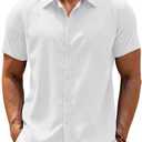 COOFANDY Mens Linen Shirt Casual Short Sleeve Button Down Shirts Summer Beach Vacation Tops, S