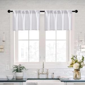 White Kitchen Valances for Windows 2 Pack Farmhouse Waterproof Rod Pocket 16 Inch Blackout Valance Curtains for Bedroom Living Room Bathroom Office Privacy Small Front Door Window Covering Shade