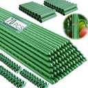 Fabulas Garden Stakes 16 Inch 32 Pack, Diy 4ft 5ft 6ft 7ft 8ft Tomato Stakes Plastic Coated Metal Plant Sticks Stakes Supports with 40 Connectors 30 Rotatable Clips for Indoor Outdoor Plants Vegetable