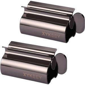 XYKEEY Toothpaste Tube Squeezer - Set of 2 Toothpaste Squeezer Rollers, Metal Toothpaste Tube Wringer Seat Holder Stand (Black)