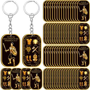 Sureio Christian Fathers Day Keychains Gifts Bulk Put on the Whole Armor of God Acrylic Military Knight Dog Tag Key Chains