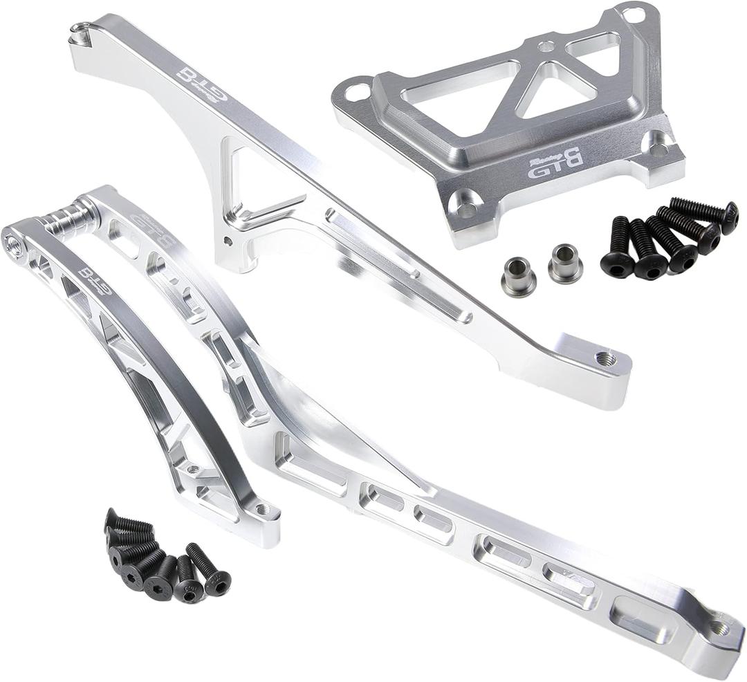 CNC Aluminum Top Plate Front Rear Chassis Brace Bracket Set for 1/5 RC Car LOSI Desert Buggy DBXL-E 2.0 Upgrade Part (Top Plate+Front Rear Brace Silver)