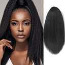 Long Yaki Straight Drawstring Ponytail for Black Women Synthetic Thick Black Kinky Straight Ponytail Hairpieces 20 inch Clip in Ponytail Extension for Girl Daily Use(1B Black)