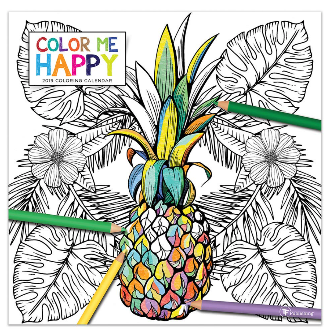 2019 Coloring Calendar: Color me Happy, 12x12 Inch Monthly Calendar, Adult Coloring Book Theme, With 4-Month 2020 Bonus Spread