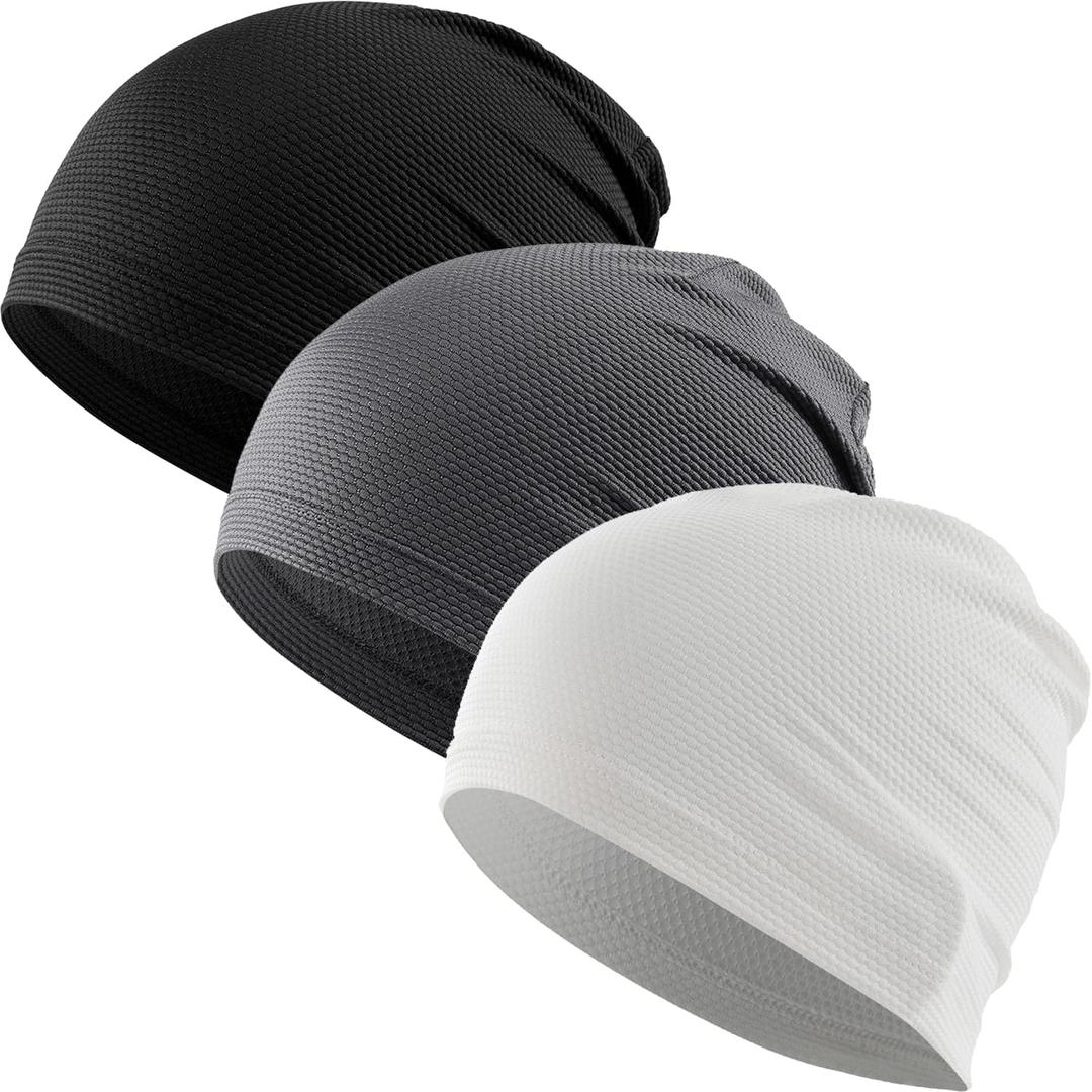 WTACTFUL 3-Pack Cooling Skull Caps for Men & Women - Breathable 3D Mesh Running Caps for Cycling, Gym & Summer & Winter