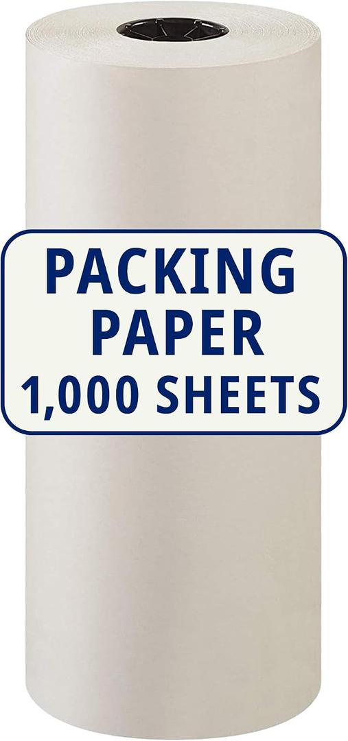 BOX USA Packing Paper Roll 1440'L x 12"W - 1,000 Sheets 17” Long Equivalent - Large White Newsprint for Shipping, Packaging, Storage and Moving Supplies