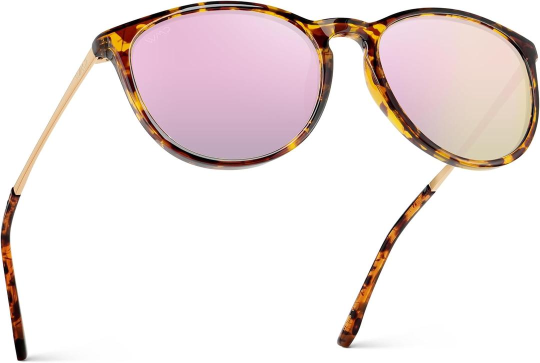 WearMe Pro Round Polarized Sunglasses for Women - UV400 Protection, Lightweight Frame, Vintage Retro Style (Tortoise Frame / Mirror Pink Lens)