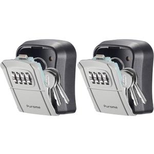 Puroma Key Lock Box Combination Lockbox Wall-Mounted Key Storage Box for House Keys, Resettable Code Safe Security Lock Box for Home, Office, Garage, Apartment Spare Key Storage (2 Pack, Grey)