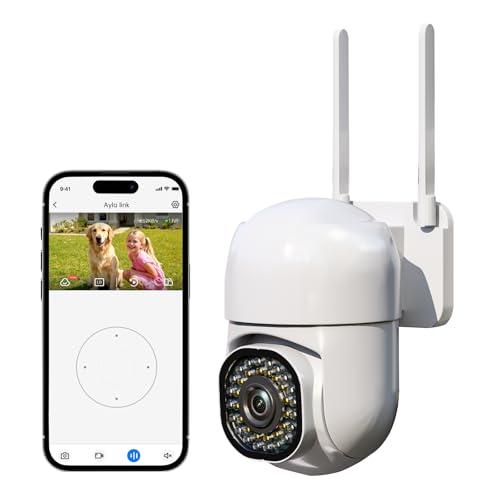 Ayla link 3MP Security Camera Outdoor, 2K HD Cameras for Home Security, Support 2.4GHz WiFi, 360° PTZ Auto Tracking, 2-Way Audio, Motion Detection and Siren, Cloud/SD Storage, Waterproof