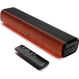 Rythflo 60W Bluetooth Sound Bar, 16 inch Compact TV Soundbar with Remote, 8 Flame Light Modes, Optical/ARC/AUX/RCA Connections, Wall-Mountable Home Theater Speaker for TV, PC, Projector, Gaming