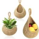 CRrrrJIC Hanging Baskets Set, 3 Pcs Boho Wall Hanging Basket with 6 Pcs Strong Hooks, Hand-Woven, Drop Molding, Used In Living Room or kitchen To Store Fruit and Vegetable And Potted Plants (Linen)