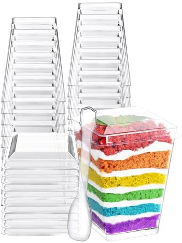 NEEBAKE 110 Sets 5oz Dessert Cups with Lids and Spoon - Parfait Cups with Lids for Appetizer for Party, Plastic Mini Dessert Cups with Spoons Clear with Lid
