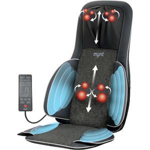 Mynt FSA HSA Eligible 3D Shiatsu Neck and Back Massager for Chair with 10 Deep Kneading Nodes, Adjustable Black Back and Neck Massager with Heat, Portable Spot Massage Chair Pad with Compression