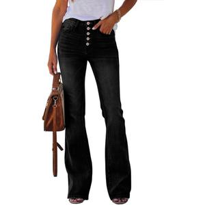 Koinshha Womens High Waisted Jeans Boyfriend Stretch Flare Casual Bootcut Denim Pants