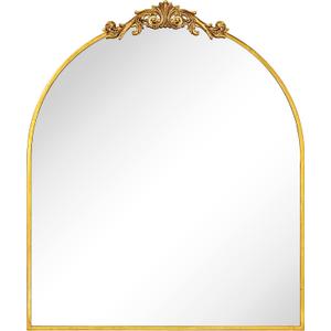 30x34'' Arched Ornate Wall Mirror for Mantel Traditional Baroque Inspired Bathroom Vanity Rectangular Mirror in Antiqued Gold Foil
