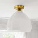 AUTELO 12" Milk Glass Ceiling Light, Gold Semi Flush Mount Ceiling Light, 11.81 inch