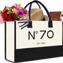 QLSKO 70th Birthday Gift Canvas Tote Bag for Women, N°70 EST.1955 Keepsake Beach Bag 70 Party Birthday Present for Her seventy