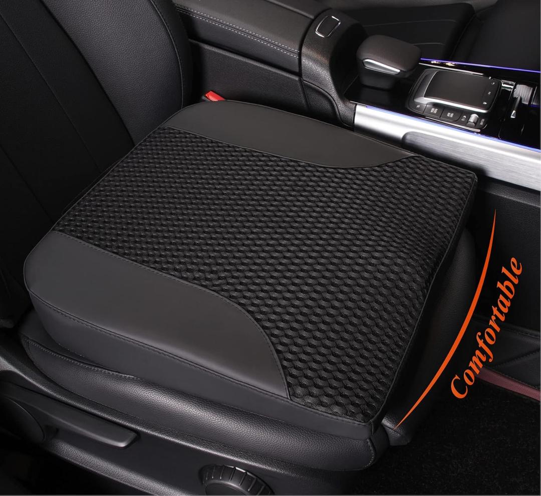 kingphenix Premium Car Seat Cushion, Memory Foam Driver Seat Cushion to Improve Driving View- Coccyx & Lower Back Pain Relief- Seat Cushion for Car, Truck, Office Chair (Black Mesh Cloth)