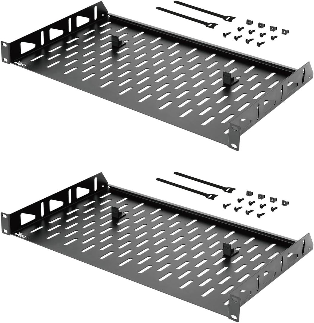 Tecmojo 1U Rack Shelf,19 inch Rack Shelf 10 inch Depth,Rack Mount Shelf with Anti-Slip Stops,Server Rack Shelf and Network Shelf for 19 in Equipments, 55lbs Capacity of Vented 1U Shelf,No Lip(2 Pack)