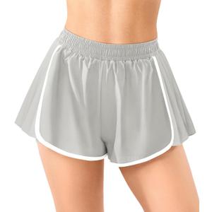 YEOREO Flowy Gym Workout Shorts with Pockets for Women 2 in 1 Athletic Running Yoga Mini Skorts Skylari Summer Tennis Shorts (Gray, L)