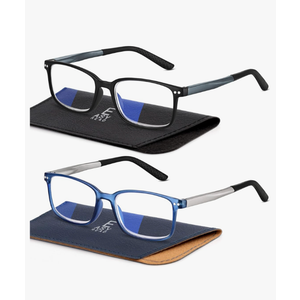 EASY READ 2 Pairs Sporty Style Reading Glasses for Men，Rectangular TR90 Blue Light Blocking Readers with Spring Hinge