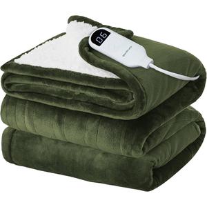 Heated Electric Blanket Queen Size - 84" x 90" Heating Blanket with Dual Control, 10 Heating Levels & 8 Hours Auto Off, Soft Warm Flannel Blanket, Christmas Birthday Gifts for Senior Grandma (Olive Green)