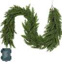 6FT Christmas Cedar Garland with Lights Artificial Realistic Faux Real Touch Greenery Garland Mantle Stairs Fireplace Porch Table Wall Decor Outdoor Indoor Home Decorations (Battery Not Included)