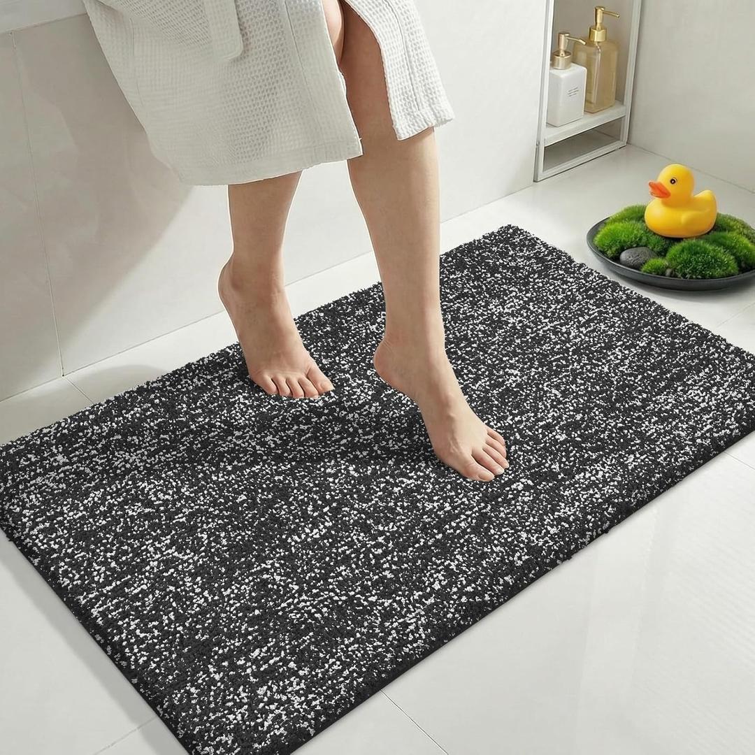 Yimobra Anti-Fatigue Non Slip Bathroom Rugs  Cushioned Dense Elastic Microfiber Bath Mat for Pressure Relief, Comfort for Tired Feet, Soft Absorbent Machine Washable, 36" x 24", Black and White